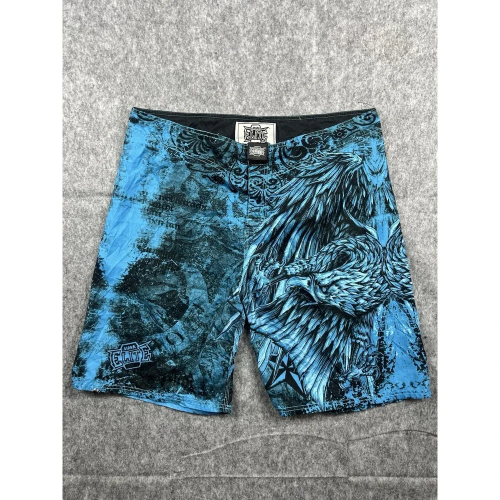 MMA Elite Mens Polyester Board/Athletic Shorts Blue Eagle Size Extra Large
